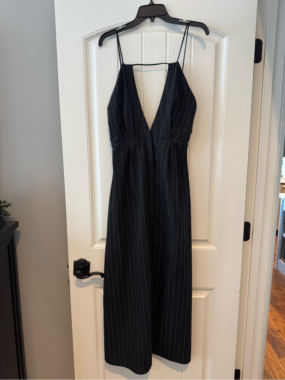 Black Pinstripe Spaghetti Strap Maxi Dress